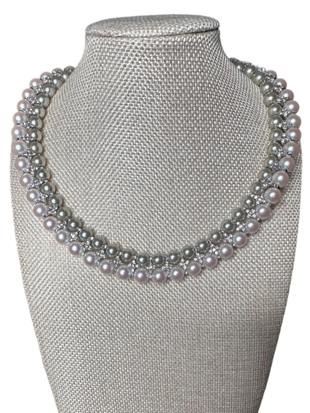 Classic Double-Row Pink and Silver Pearl Necklace